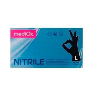 Бір реттік қолғаптар MediOk, нитрилді, өлшемі L, 50 жұп/қапт, қара / Медициналық қолғаптар