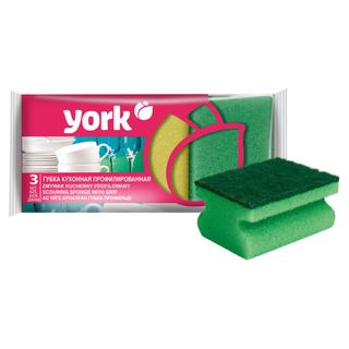 Ыдыс жууға арналған губка York, абразивті қабаты бар поролон, жинақта 3 дана / Тұрмыстық губкалар