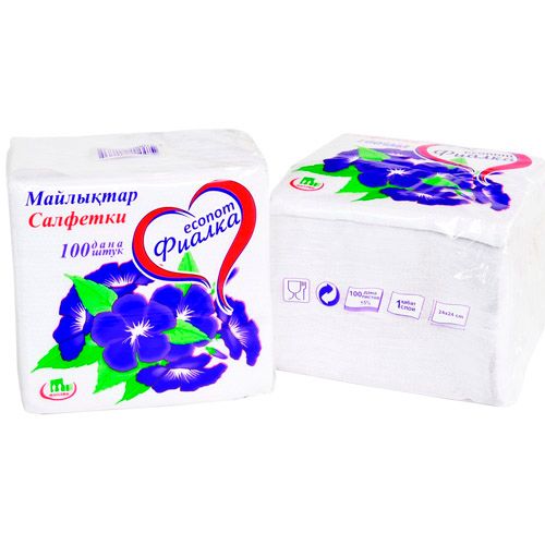 Салфетки Маолин "Фиалка" 1-слойные, 100 шт., с тиснением, размер листа 24*24 см, белые / Салфетки бумажные №2
