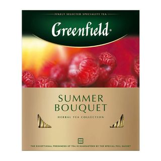 Шай Greenfield Summer Bouquet, шөптік шай, 100 қалташа / Қалташалардағы шай