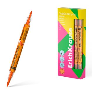 Мәтін бөлектеуіш маркер Erich Krause "Visioline V-16 Brush Neon", екі жақты 0,5-3,5 мм, қызғылт сары / Мәтін бөлектеуіштер