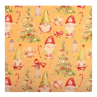 Бумага упаковочная новогодняя Золотая сказка "XMAS Gnomes", 0,7*1 м, плотность 60 г/м2, крафт / Подарки и сувениры